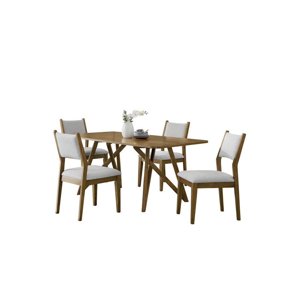 Darla 5Pc 70" Rectangular Walnut Oak Geometric Cross Base Dining Set. Picture 1