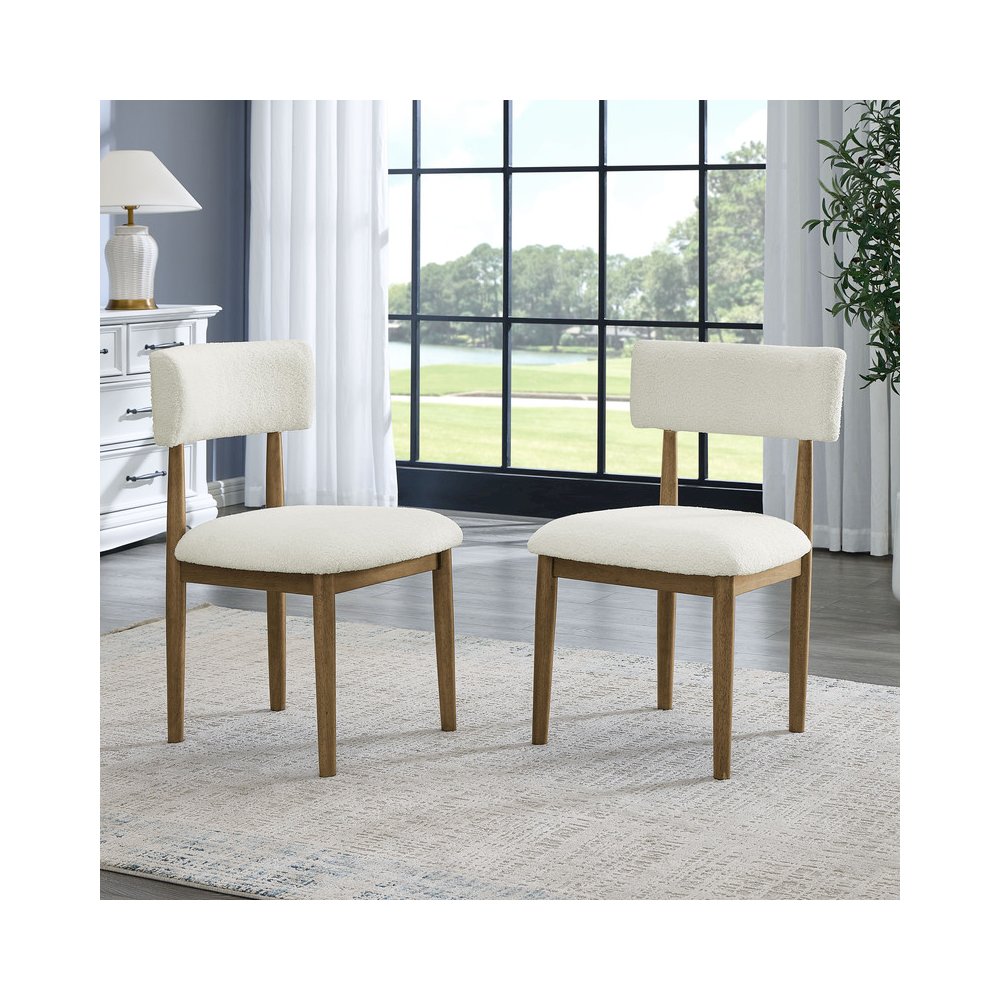 Darla Set of 2 Walnut Oak Dining Side Chairs with Beige Sherpa Fabric. Picture 2
