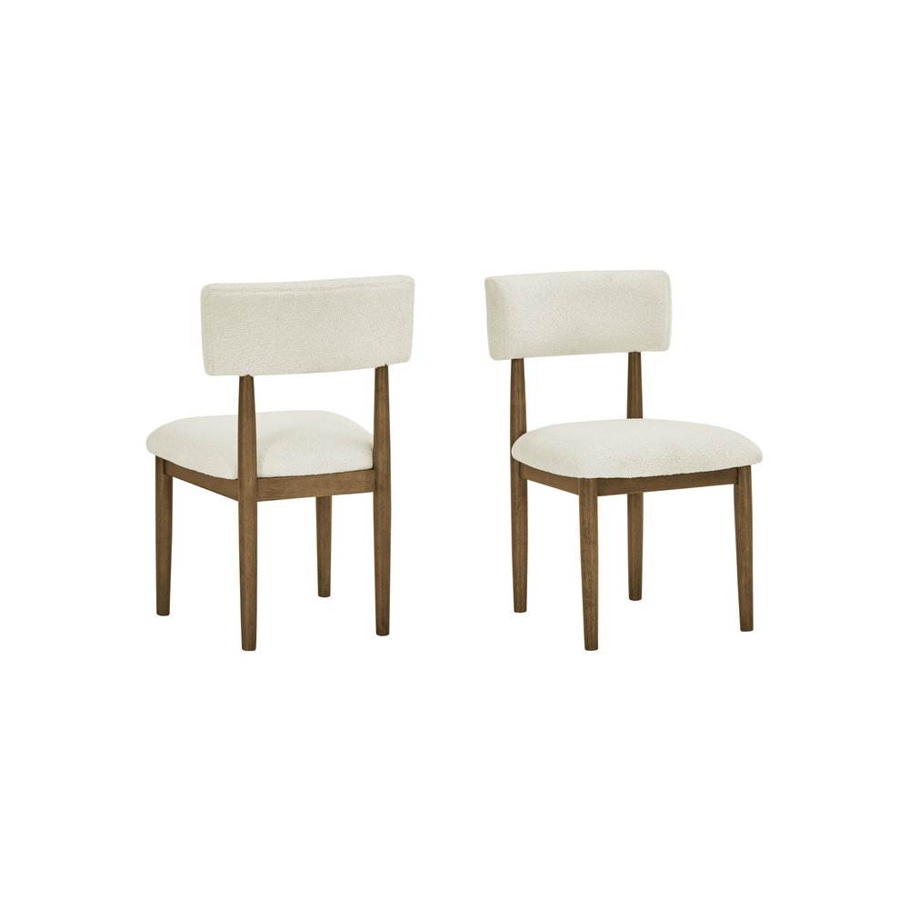 5Pc 72" Rectangular Walnut Oak Finish Sled Dining Set with Sherpa Fabric Chairs. Picture 4