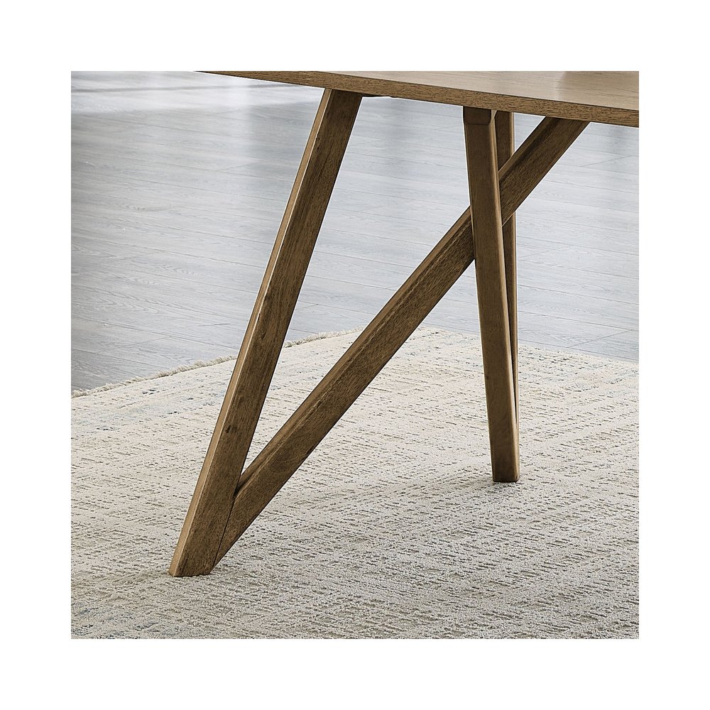 Darla 70"W Rectangular Walnut Oak Geometric Cross Base Dining Table. Picture 4
