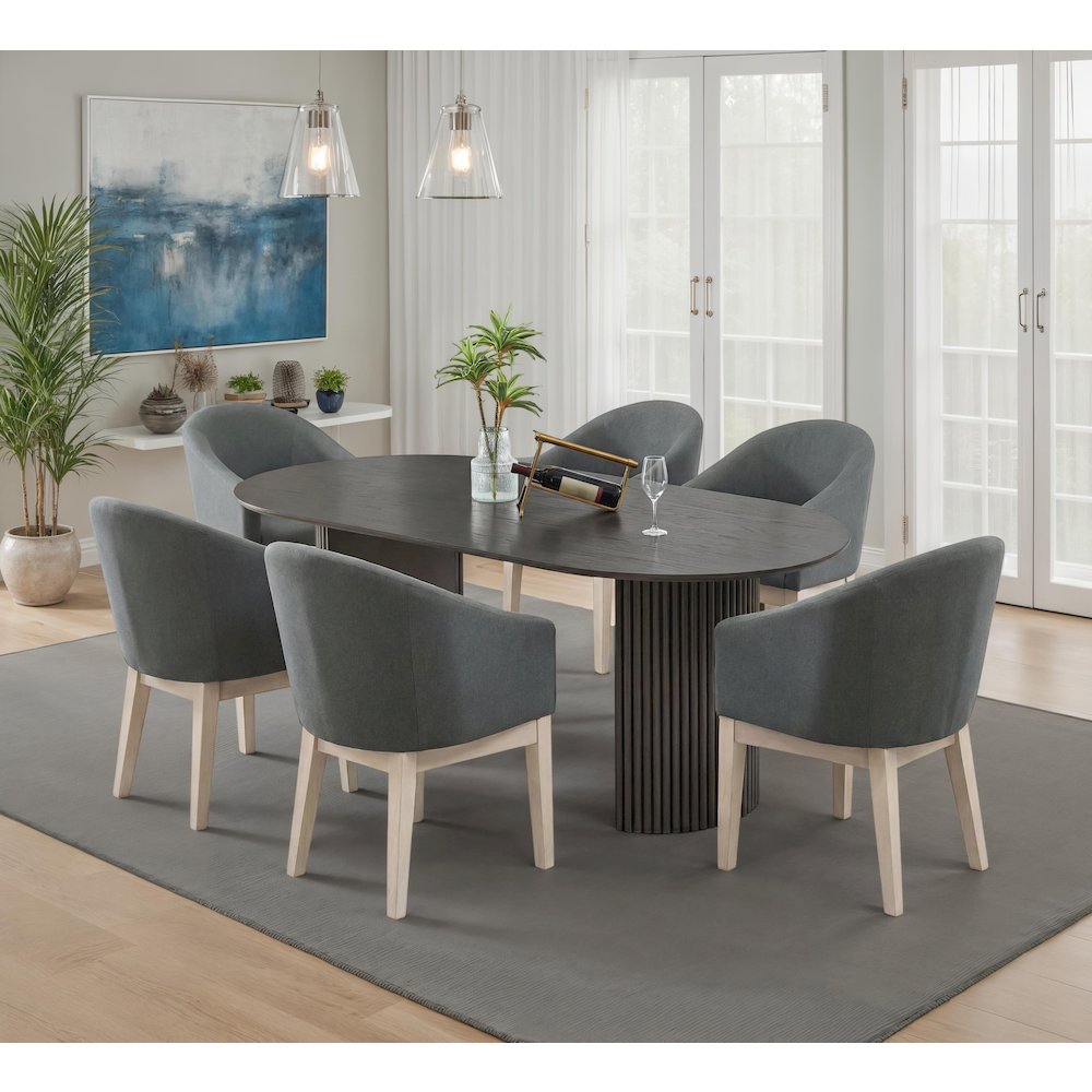 7-Piece Dining Set with 80" Gray Oval Table & 6 Gray Barrel Chairs. Picture 2