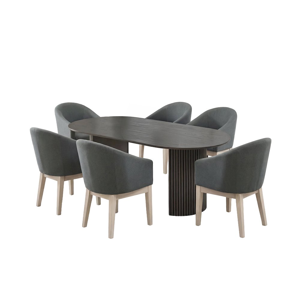 7-Piece Dining Set with 80" Gray Oval Table & 6 Gray Barrel Chairs. Picture 1