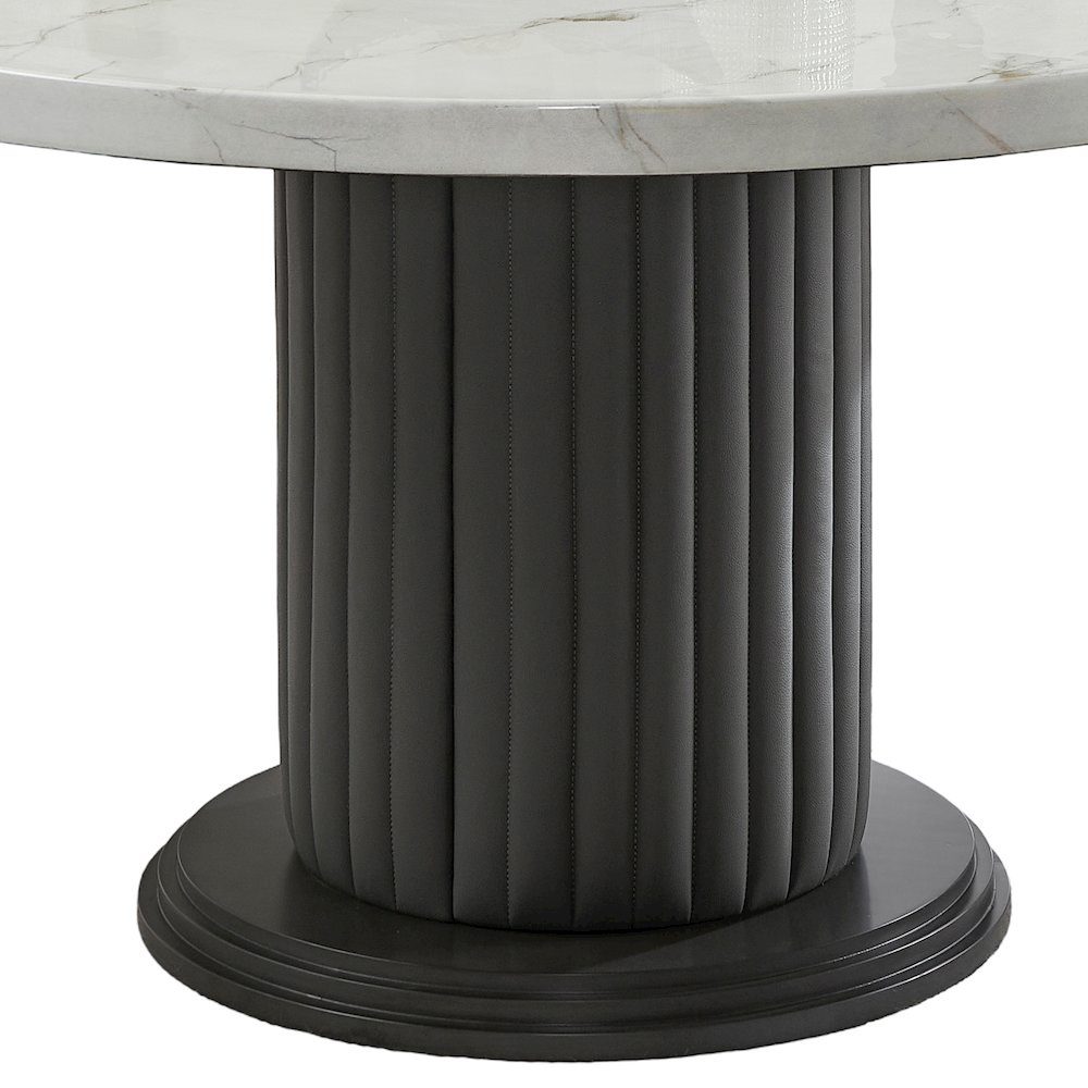 5-Piece Round Dining Table Set with 54" White Top & 4 Gray Barrel Chairs. Picture 5
