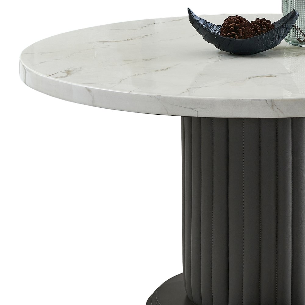 5-Piece Round Dining Table Set with 54" White Top & 4 Gray Barrel Chairs. Picture 4