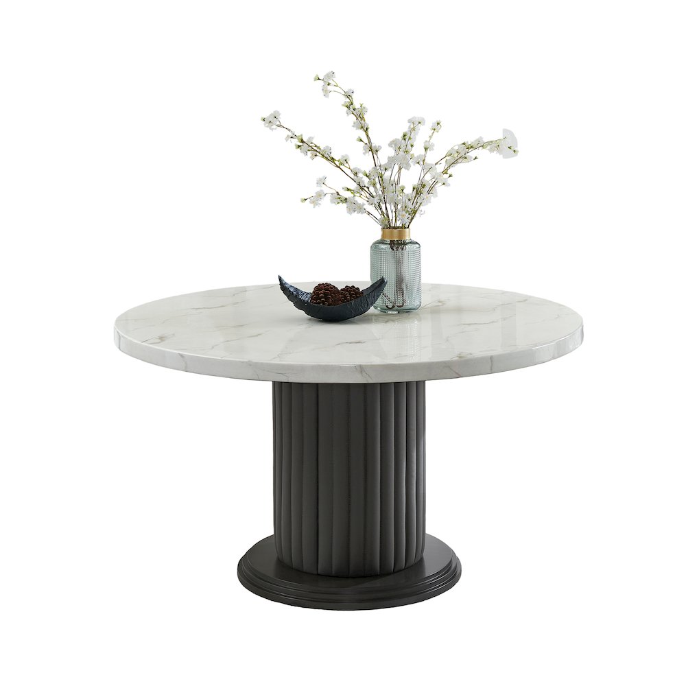 5-Piece Round Dining Table Set with 54" White Top & 4 Gray Barrel Chairs. Picture 3