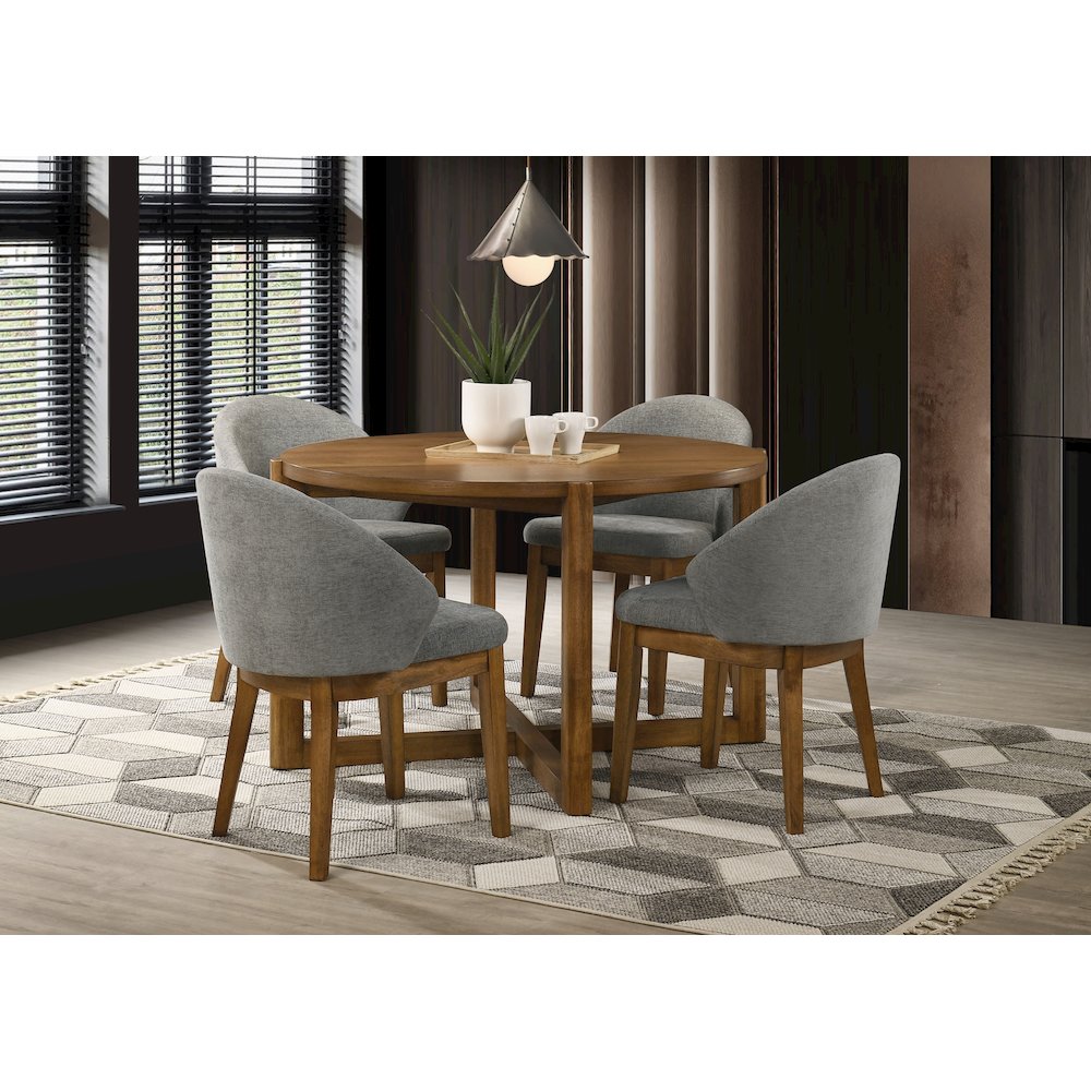 Andrew 5-Piece Round Dining Set with 47-inch Walnut Finish Table and 4 Chairs. Picture 2