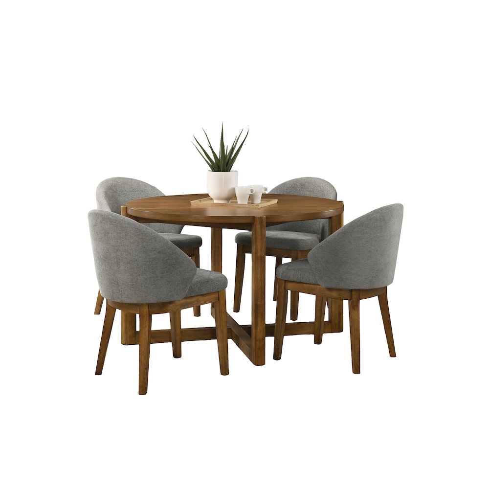 Andrew 5-Piece Round Dining Set with 47-inch Walnut Finish Table and 4 Chairs. Picture 1