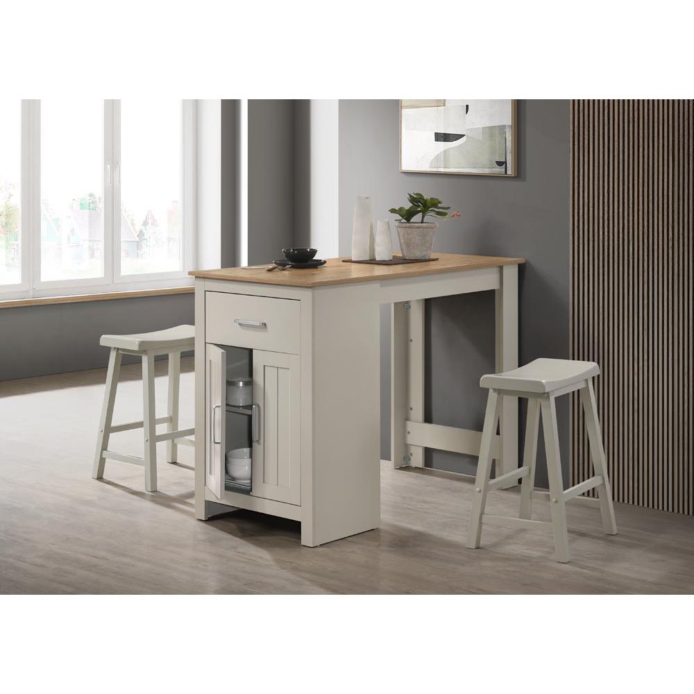 Alonzo Light Gray Small Space Counter Height Dining Table with Cabinet, Drawer, and 2 Ergonomic Counter Stools. Picture 4