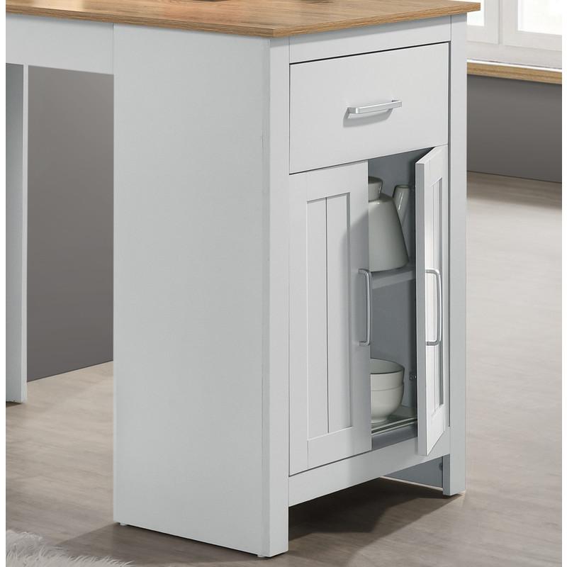 Oak and White Counter Height Dining Table with Cabinet and Drawer Storage. Picture 2