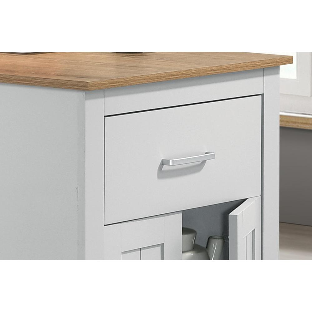 Oak and White Counter Height Dining Table with Cabinet and Drawer Storage. Picture 3