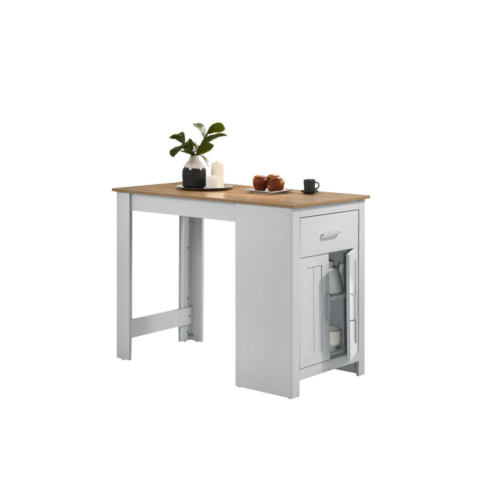 Oak and White Counter Height Dining Table with Cabinet and Drawer Storage. Picture 1