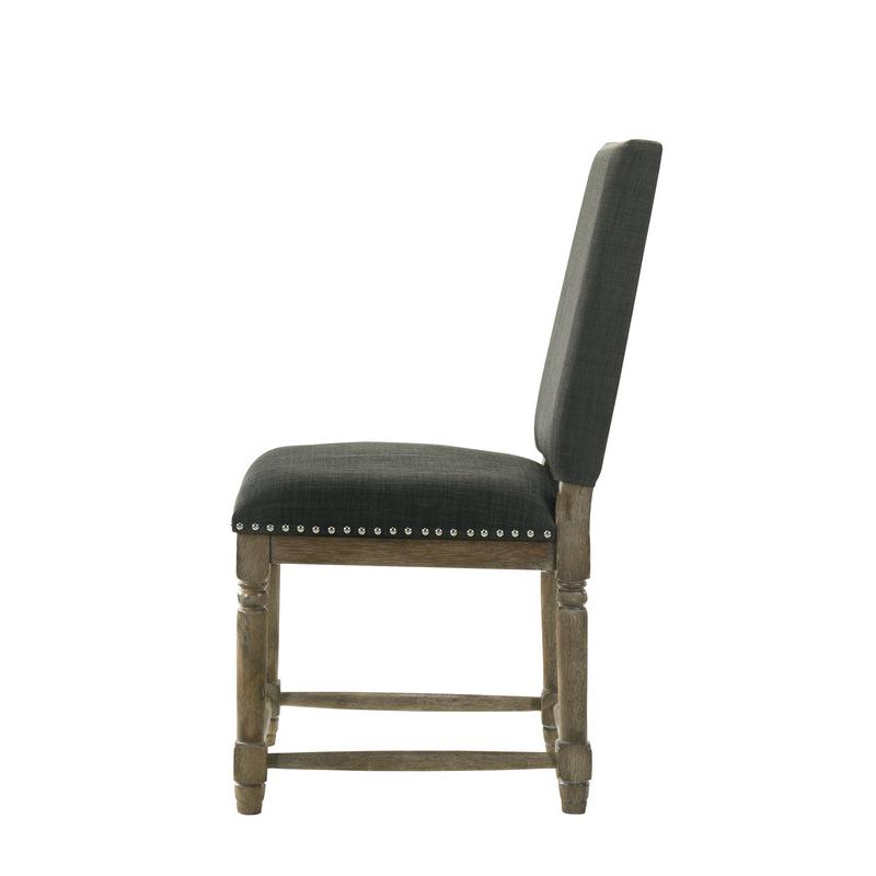 Everton Set of 2 Gray Fabric Dining Chair with Nailhead Trim. Picture 3