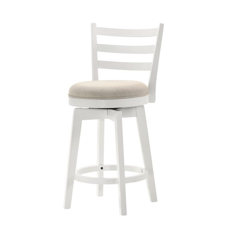 Joplin White Ladder Back Counter Height Chair with Upholstered Seat. Picture 1