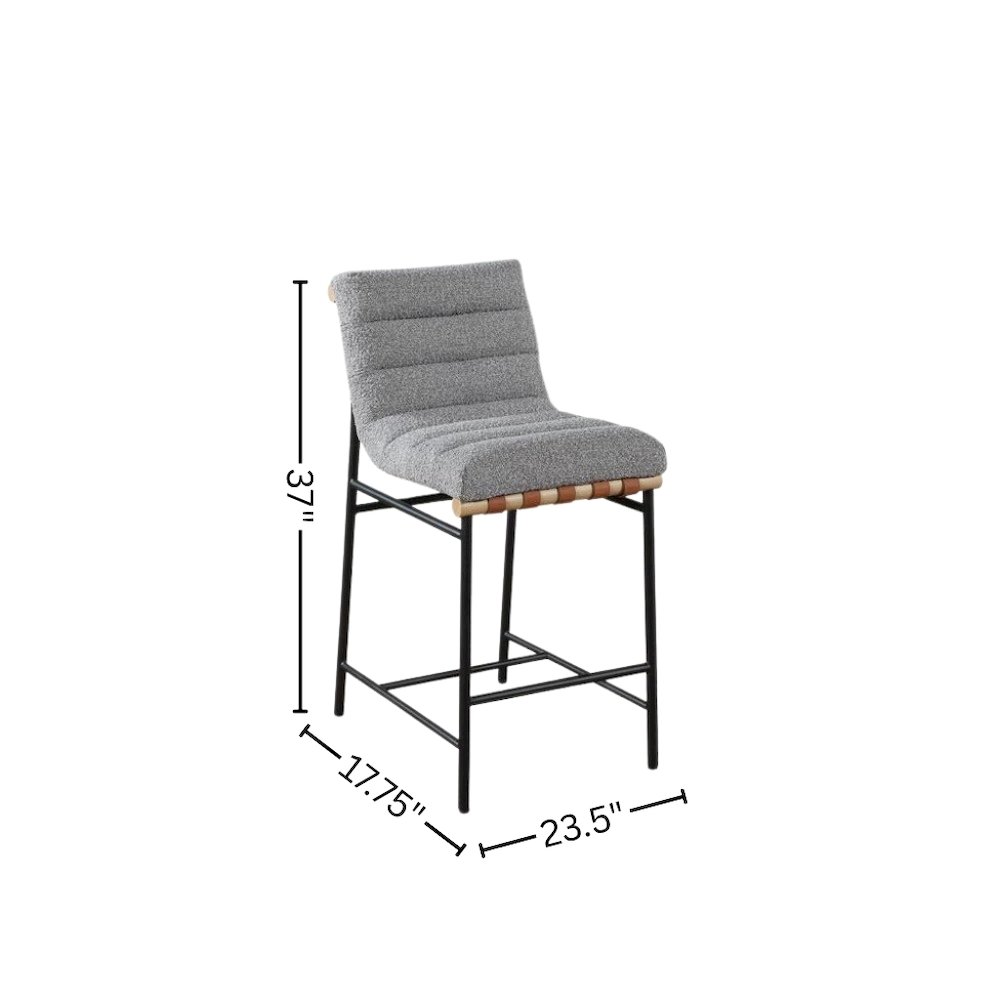 Counter Height Chair, Gray Boucle, Cognac PU. Picture 2