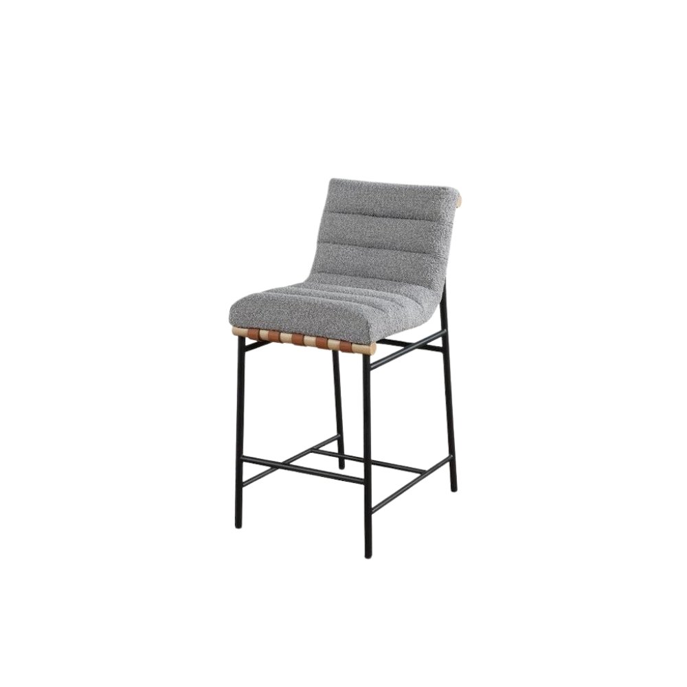 Counter Height Chair, Gray Boucle, Cognac PU. Picture 1