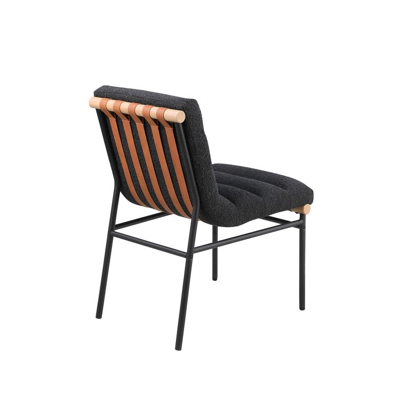 Lahni Black Boucle Fabric Set of 2 Dining Chair with Black Iron Legs. Picture 6