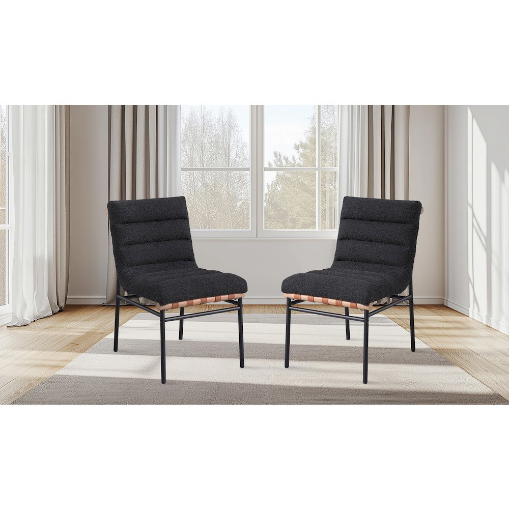 Lahni Black Boucle Fabric Set of 2 Dining Chair with Black Iron Legs. Picture 4