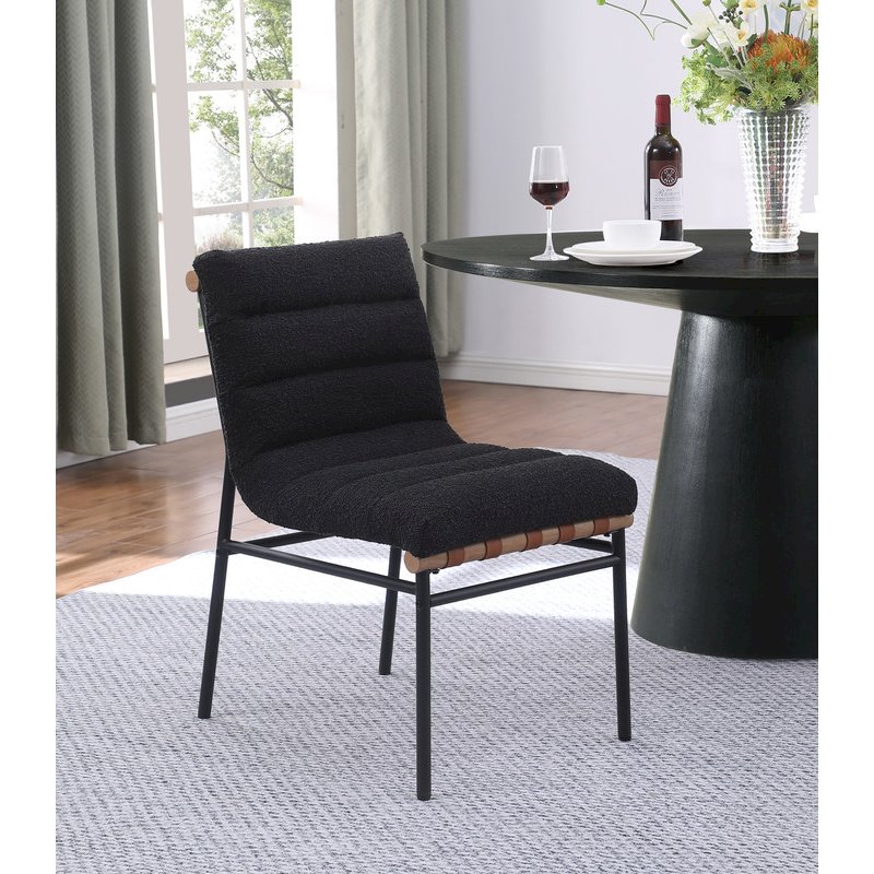 Lahni Black Boucle Fabric Set of 2 Dining Chair with Black Iron Legs. Picture 2