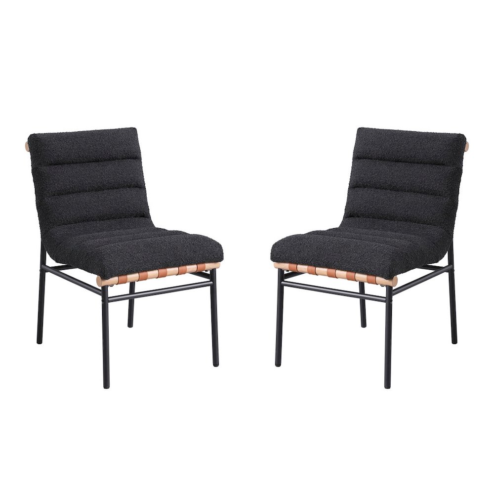 Lahni Black Boucle Fabric Set of 2 Dining Chair with Black Iron Legs. Picture 1