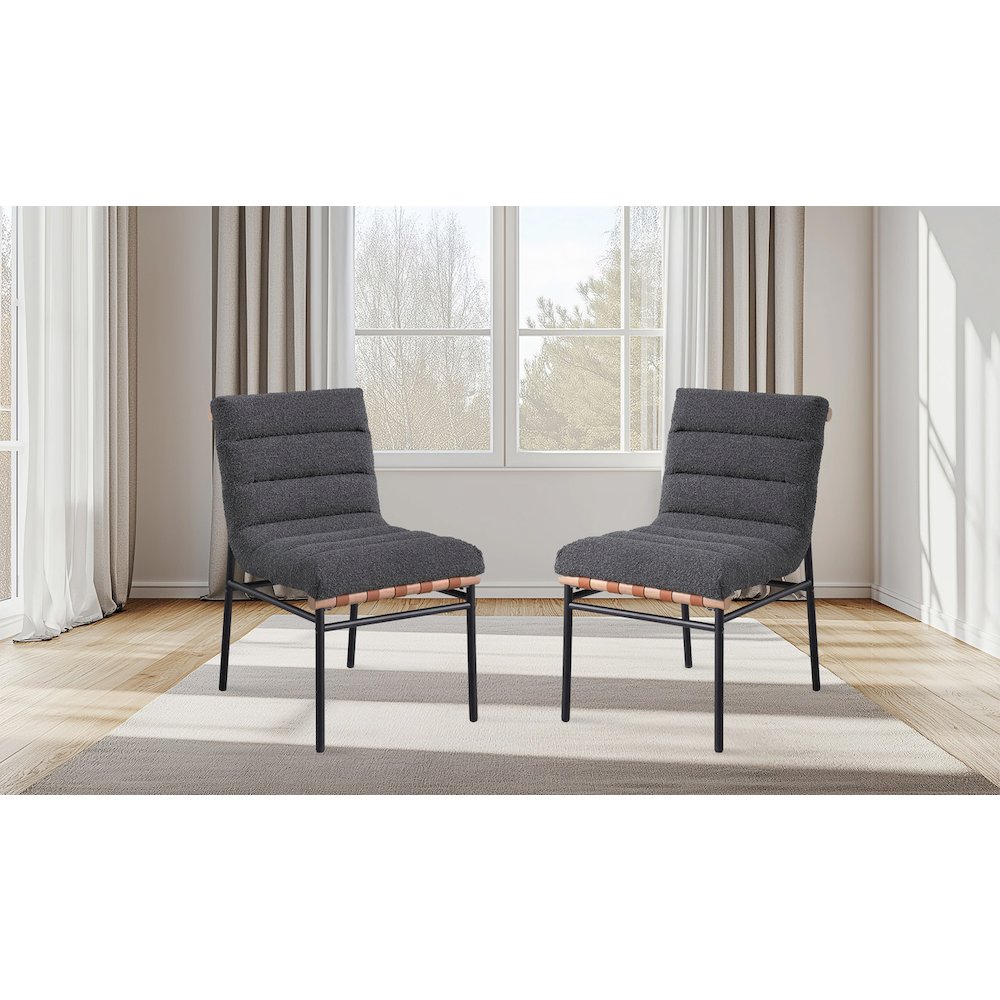 Lahni Dark Gray Boucle Fabric Set of 2 Dining Chair with Black Iron Legs. Picture 4