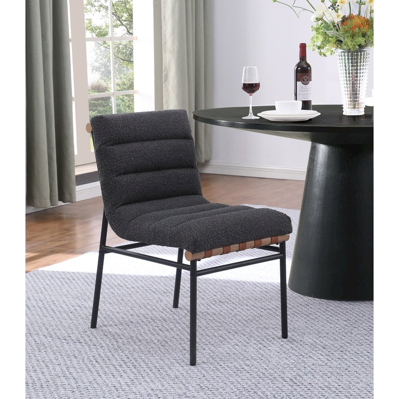 Lahni Dark Gray Boucle Fabric Set of 2 Dining Chair with Black Iron Legs. Picture 2