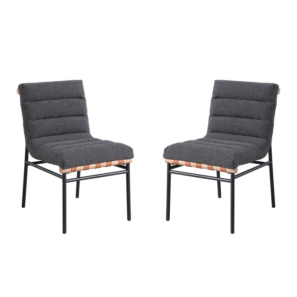 Lahni Dark Gray Boucle Fabric Set of 2 Dining Chair with Black Iron Legs. Picture 1