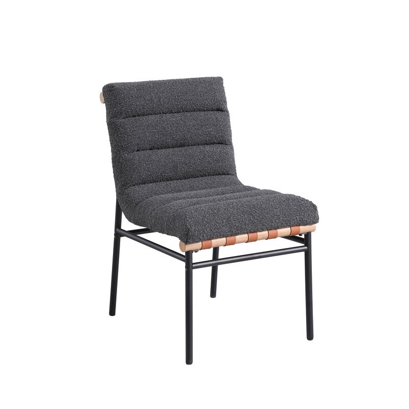 Lahni Dark Gray Boucle Fabric Set of 2 Dining Chair with Black Iron Legs. Picture 3