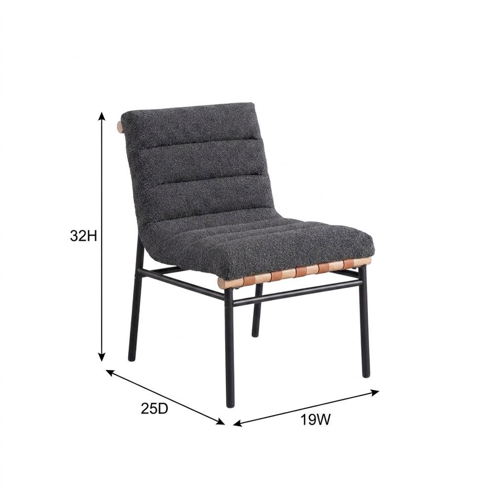 Dark Gray Boucle Fabric Dining Chairs Set of 2 with Black Iron Legs. Picture 9