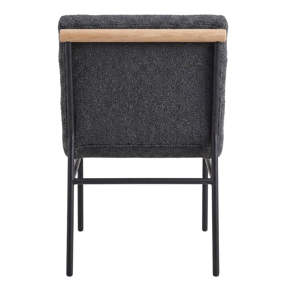 Dark Gray Boucle Fabric Dining Chairs Set of 2 with Black Iron Legs. Picture 5