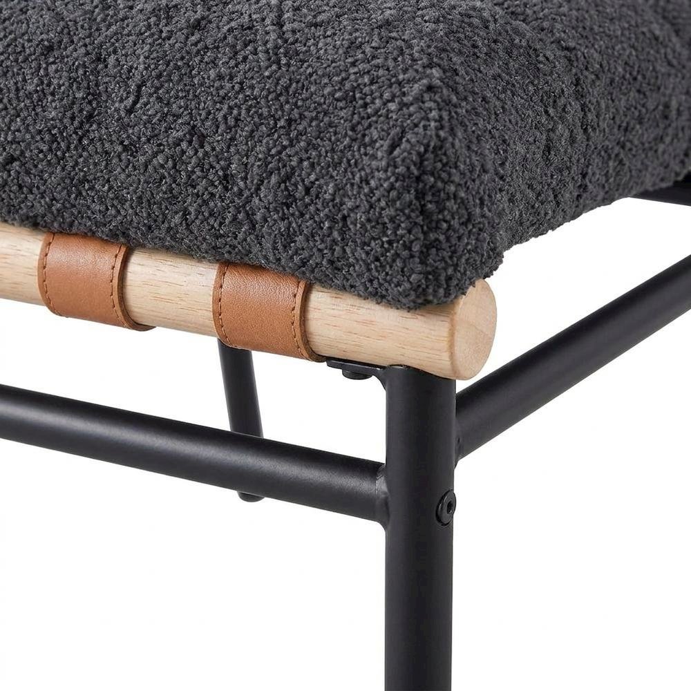 Dark Gray Boucle Fabric Dining Chairs Set of 2 with Black Iron Legs. Picture 8