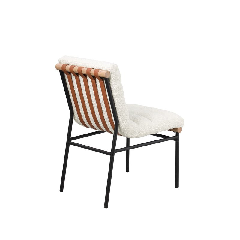 Lahni White Boucle Fabric Set of 2 Dining Chair with Black Iron Legs. Picture 6