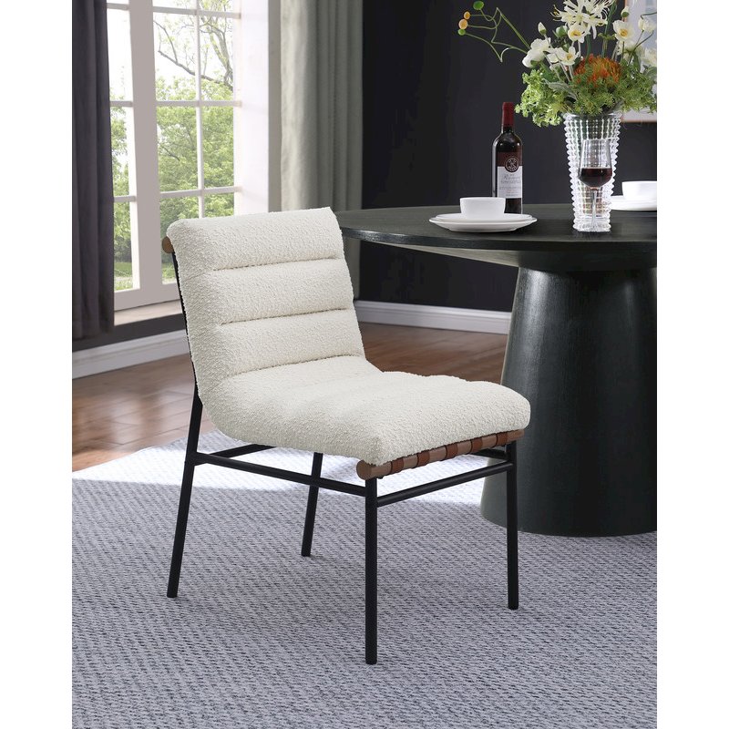 Lahni White Boucle Fabric Set of 2 Dining Chair with Black Iron Legs. Picture 2