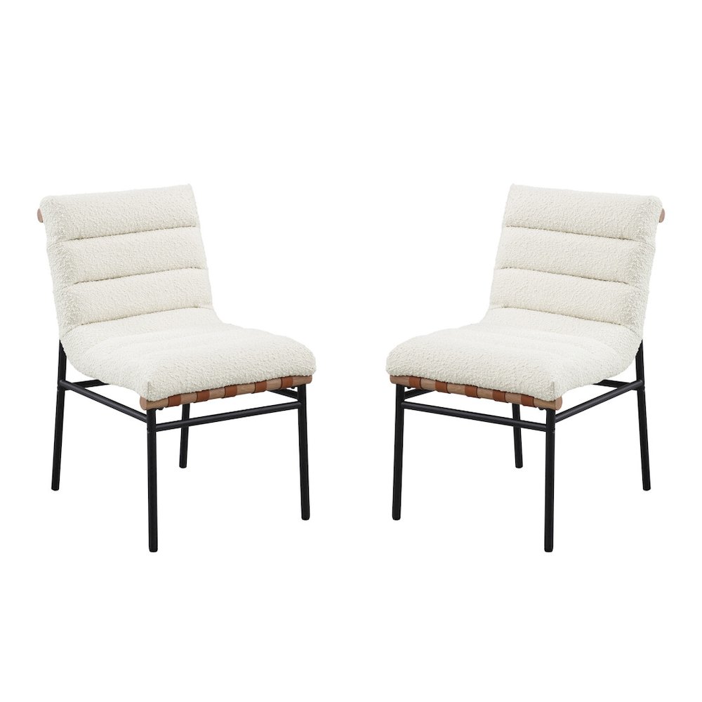 Lahni White Boucle Fabric Set of 2 Dining Chair with Black Iron Legs. Picture 1