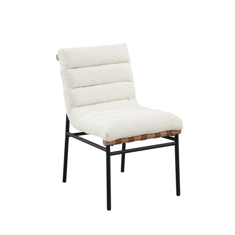 Lahni White Boucle Fabric Set of 2 Dining Chair with Black Iron Legs. Picture 3
