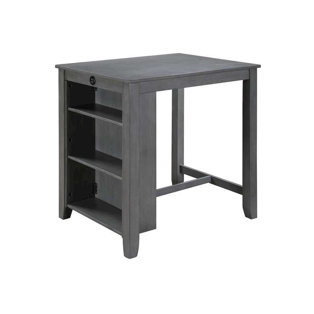 3-Piece Gray Finish Small Space Counter Height Dining Table with Shelves. Picture 2