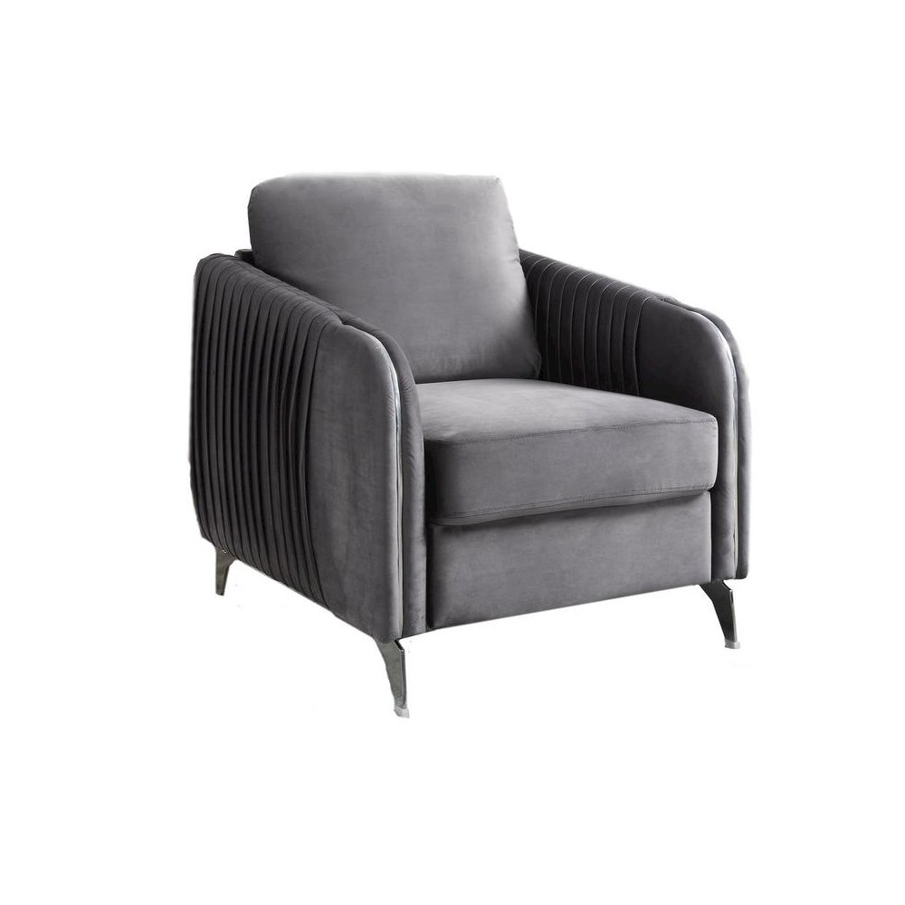 Hathaway Gray Velvet Modern Chic Accent Armchair. Picture 1