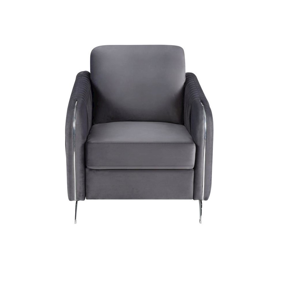 Hathaway Gray Velvet Modern Chic Accent Armchair. Picture 2