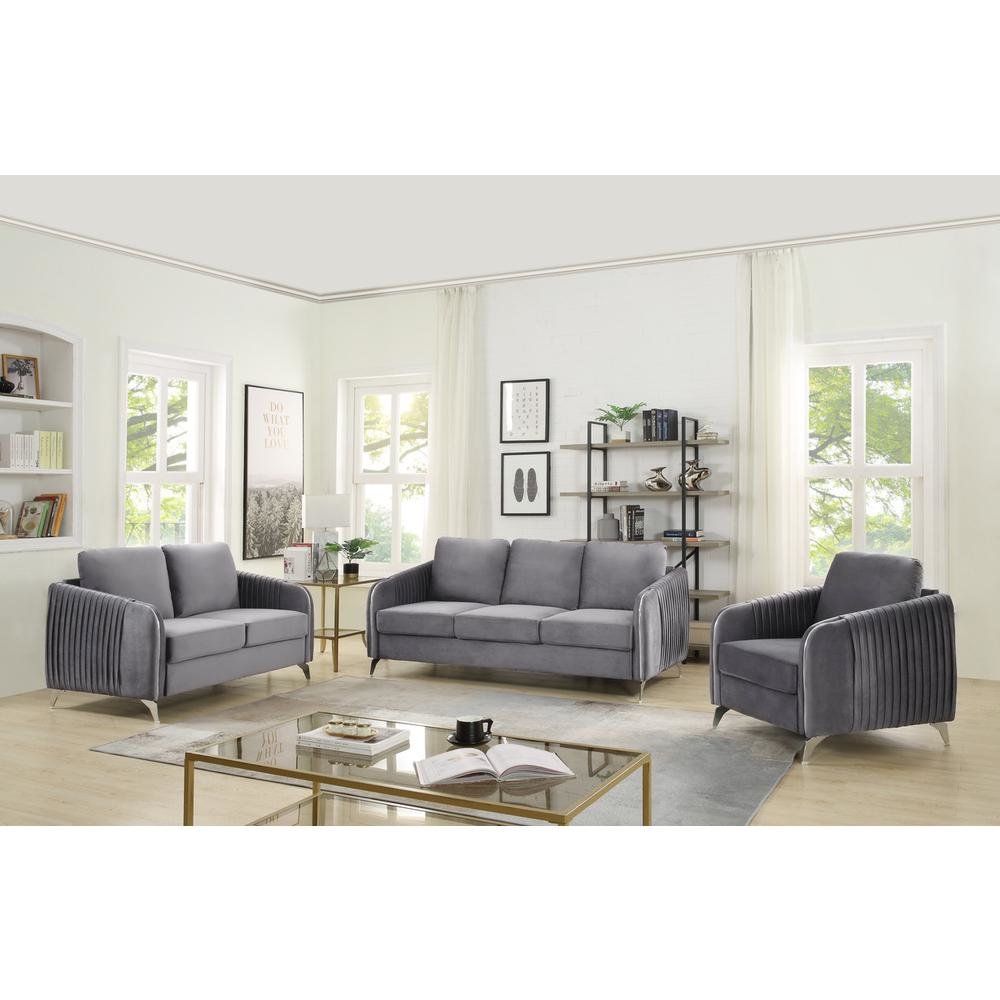 Hathaway Gray Velvet Modern Chic Accent Armchair. Picture 6