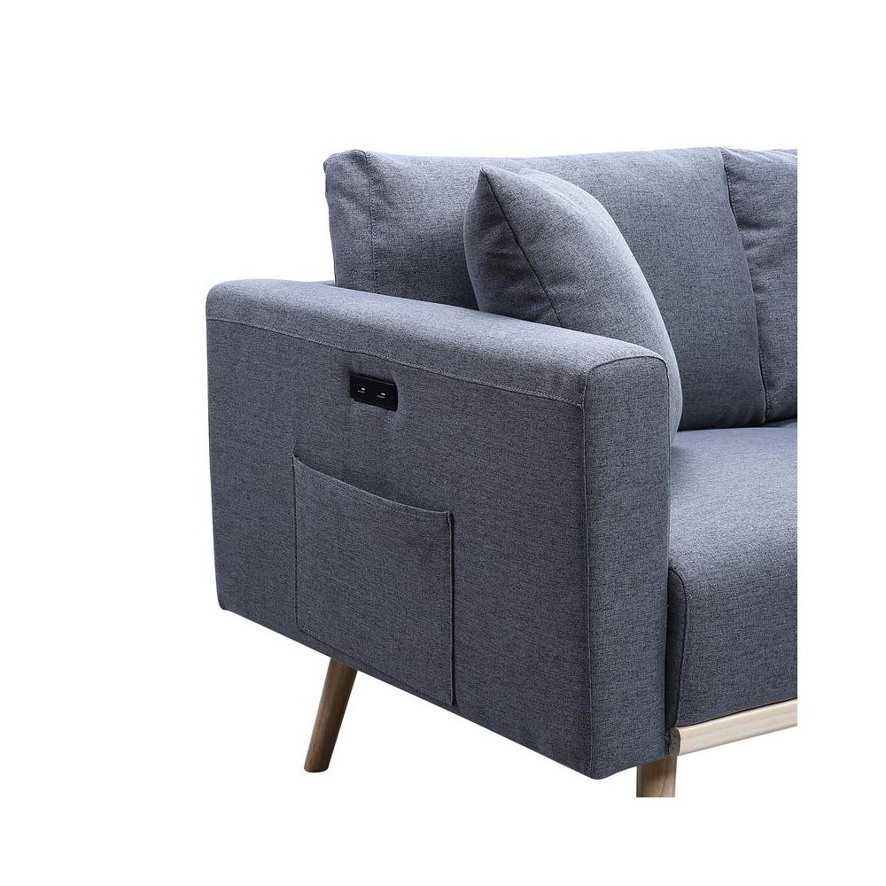Easton Dark Gray Linen Fabric Sofa with USB Charging Ports Pockets & Pillows. Picture 5