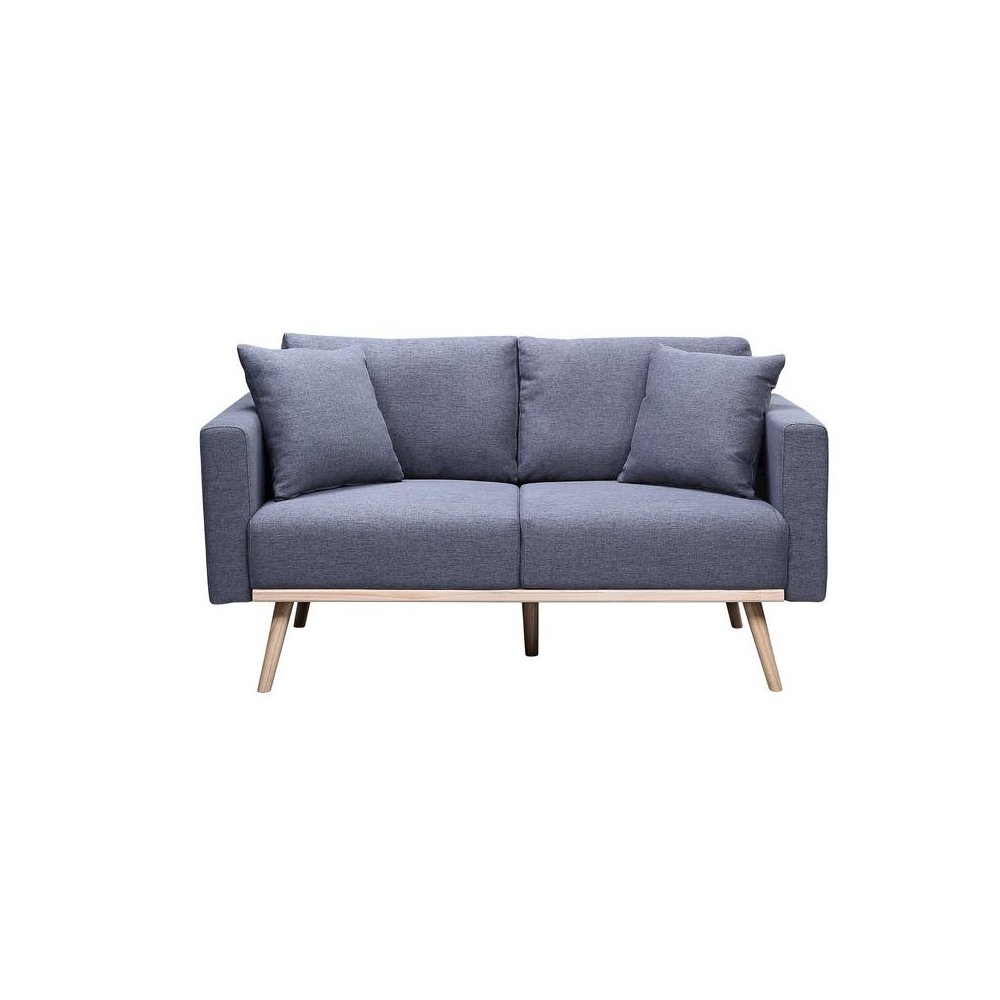 Easton Dark Gray Linen Fabric Loveseat with USB Charging Ports Pockets & Pillows. Picture 2