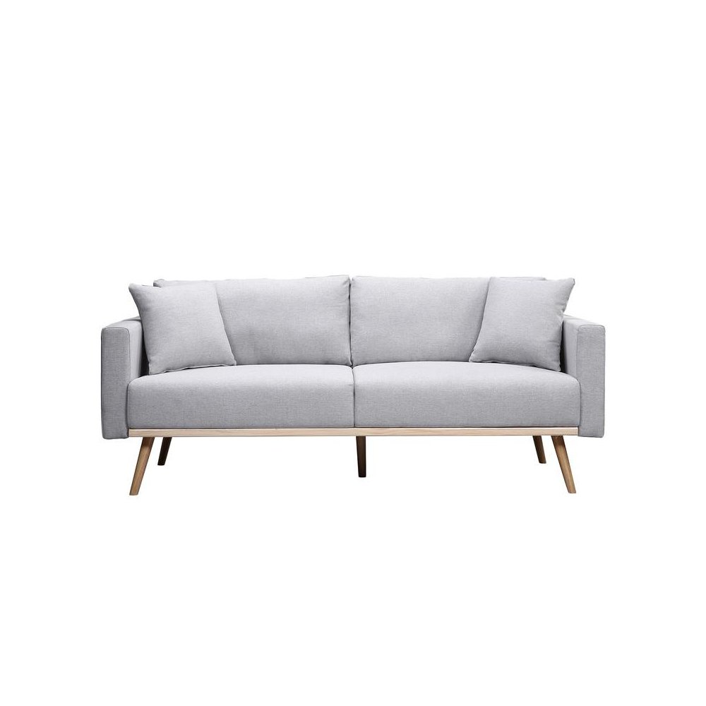 Easton Light Gray Linen Fabric Sofa with USB Charging Ports Pockets & Pillows. Picture 2