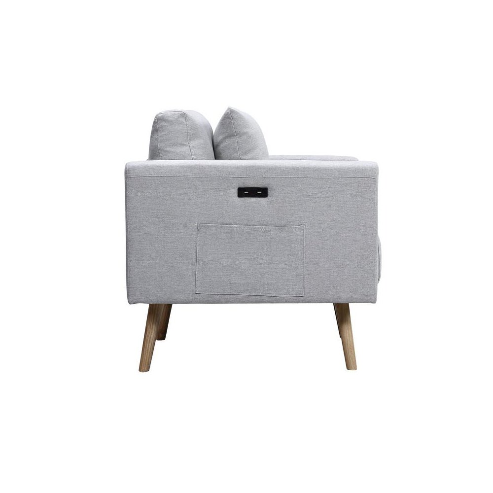 Easton Light Gray Linen Fabric Sofa with USB Charging Ports Pockets & Pillows. Picture 3