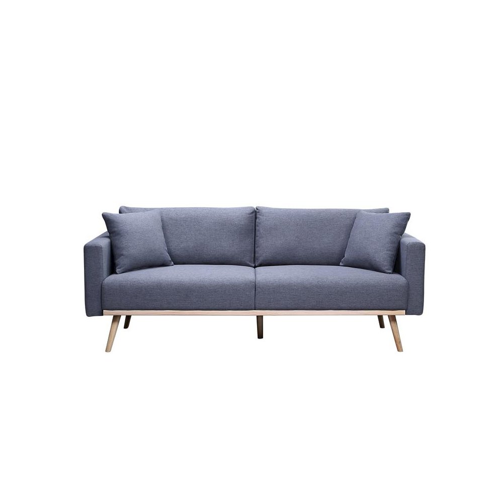 Easton Dark Gray Linen Fabric Sofa with USB Charging Ports Pockets & Pillows. Picture 2