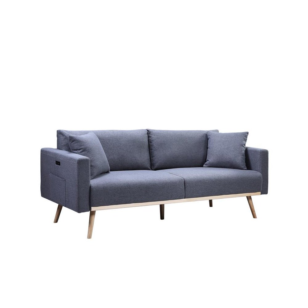Easton Dark Gray Linen Fabric Sofa with USB Charging Ports Pockets & Pillows. Picture 1