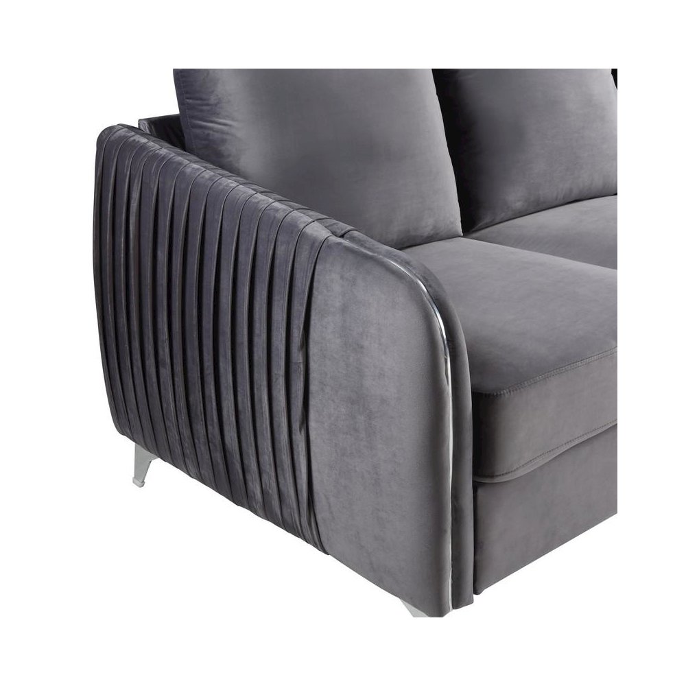 Hathaway Gray Velvet Modern Chic Accent Armchair. Picture 3