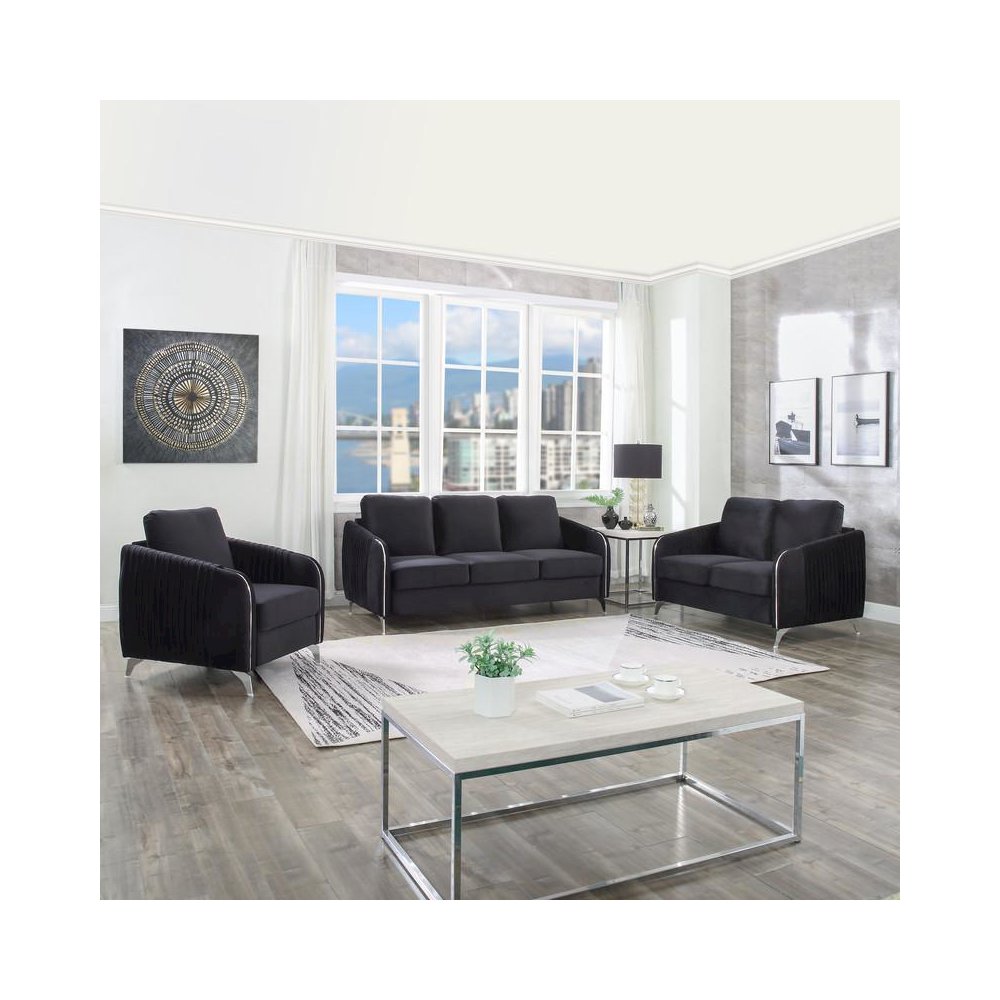 Hathaway Black Velvet Modern Chic Loveseat Couch. Picture 6