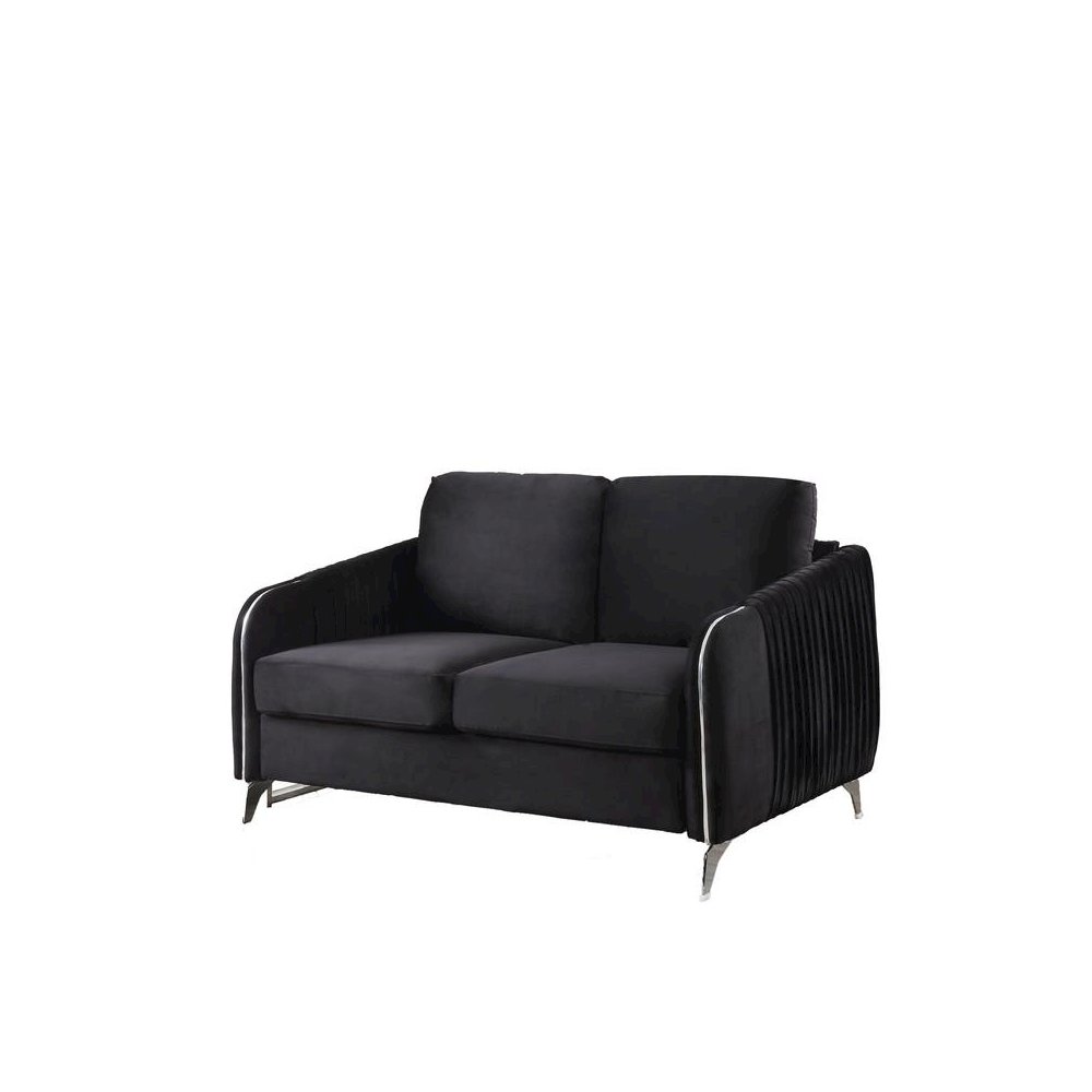Hathaway Black Velvet Modern Chic Loveseat Couch. Picture 1
