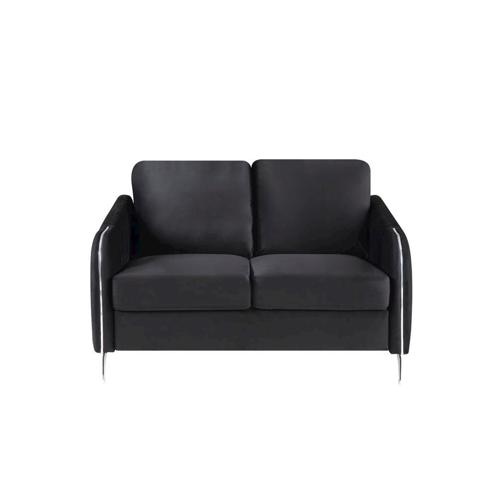 Hathaway Black Velvet Modern Chic Loveseat Couch. Picture 2