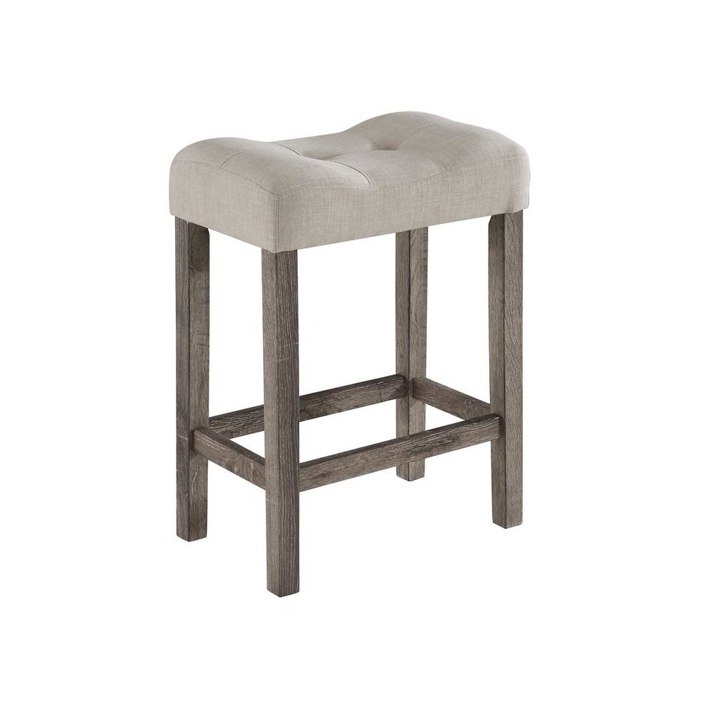 Lucian Brown 5 Piece Counter Height 36" Pub Table Set with Tufted Creamy White Linen Stools. Picture 3