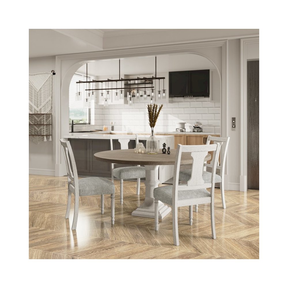 Tannen 59"W Round White and Gray 5-Pc Dining Table Set. Picture 3